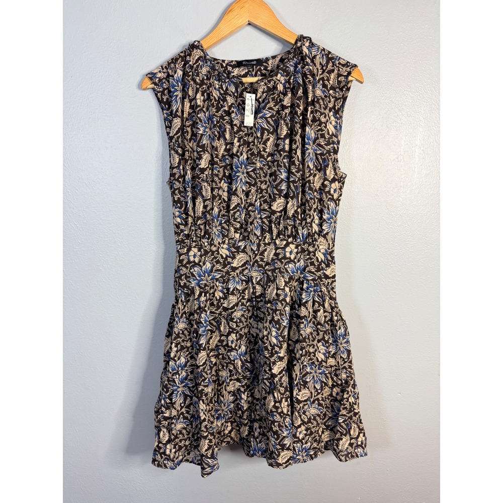 Madewell‎ Gathered Button-Front Mini Dress in Floral Dark Carob Medium NWT